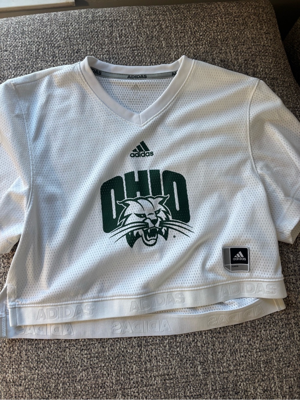 adidas White & Green Ohio Mascot Mesh Crop Tee